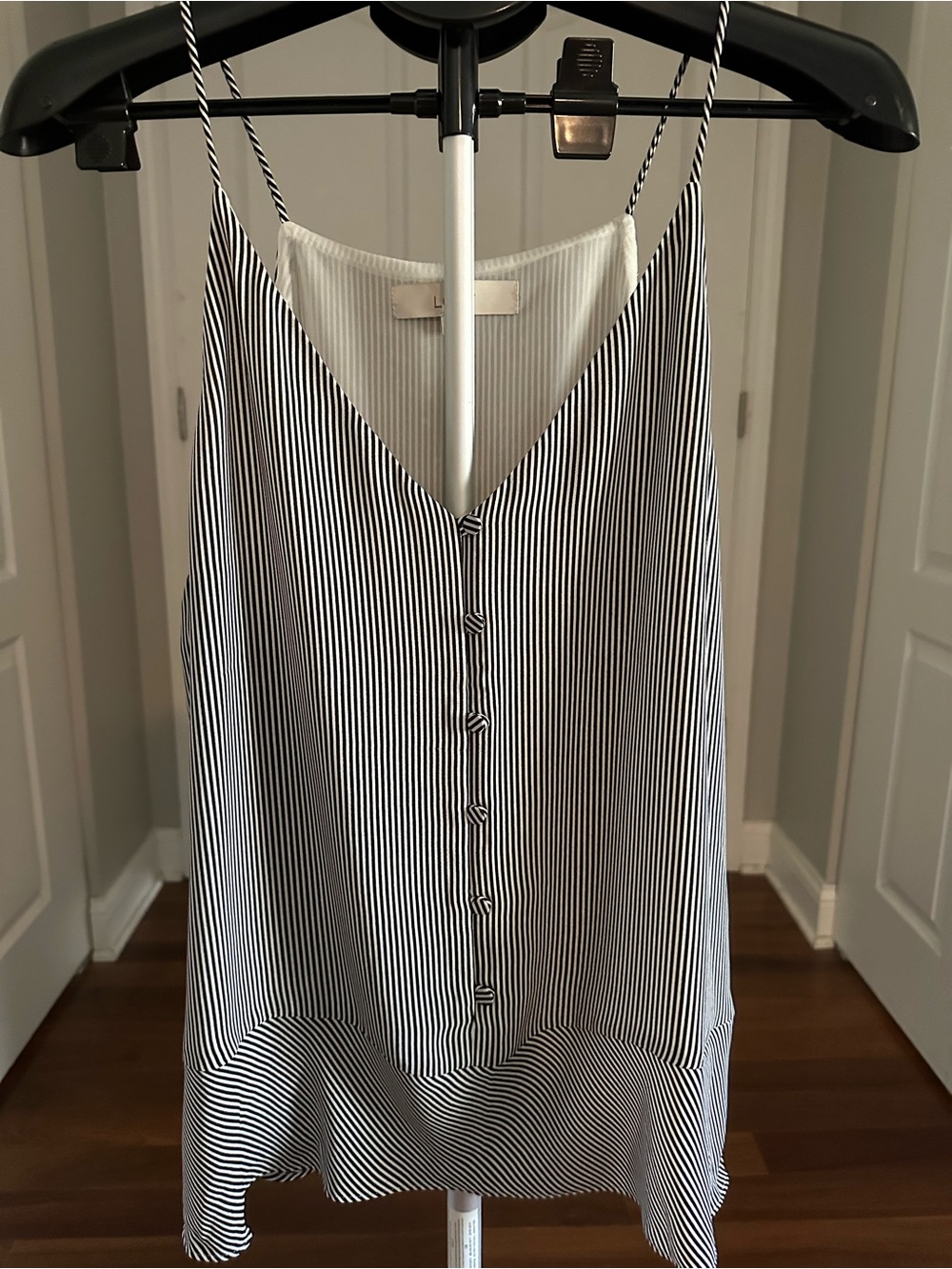 LOFT Black & White Striped V-Neck Spaghetti Strap Camisole